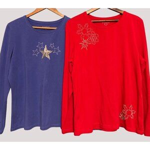 2 pack Liz Claiborne Long Sleeve Embellished Holiday Cotton Blend Size XL